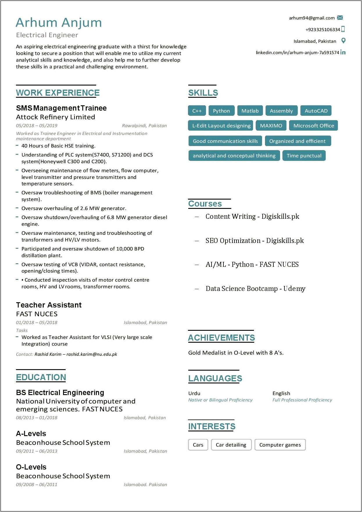 Resume Cover Letter For Engineering Graduate