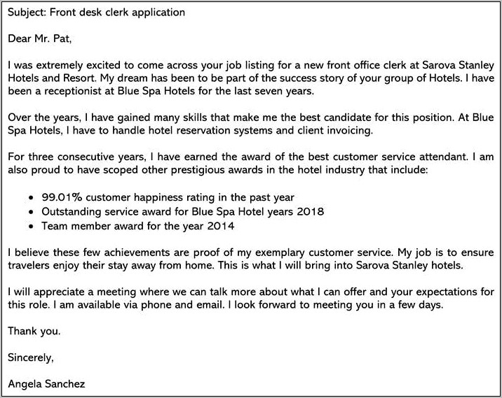 Resume Cover Letter For Front Desk Receptionist