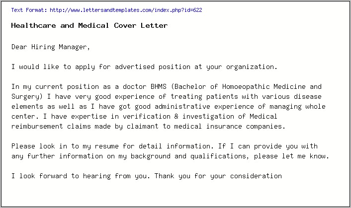 Resume Cover Letter For Hospital Job