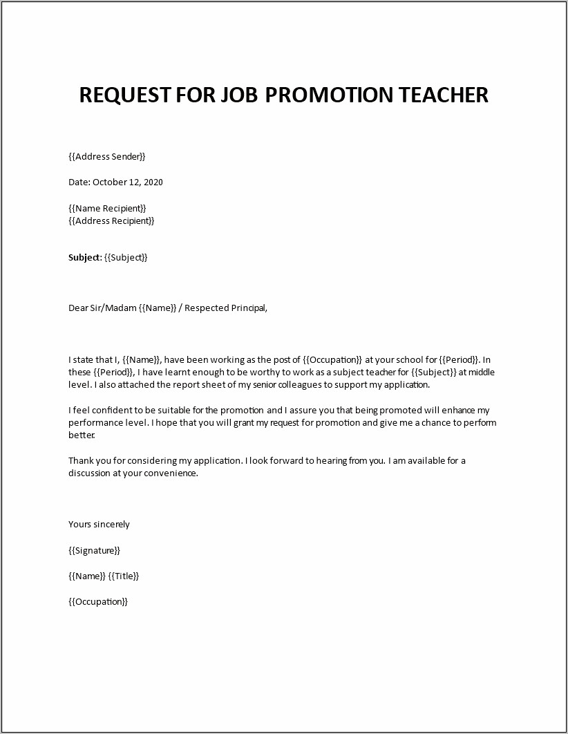 Resume Cover Letter For Job Promotion