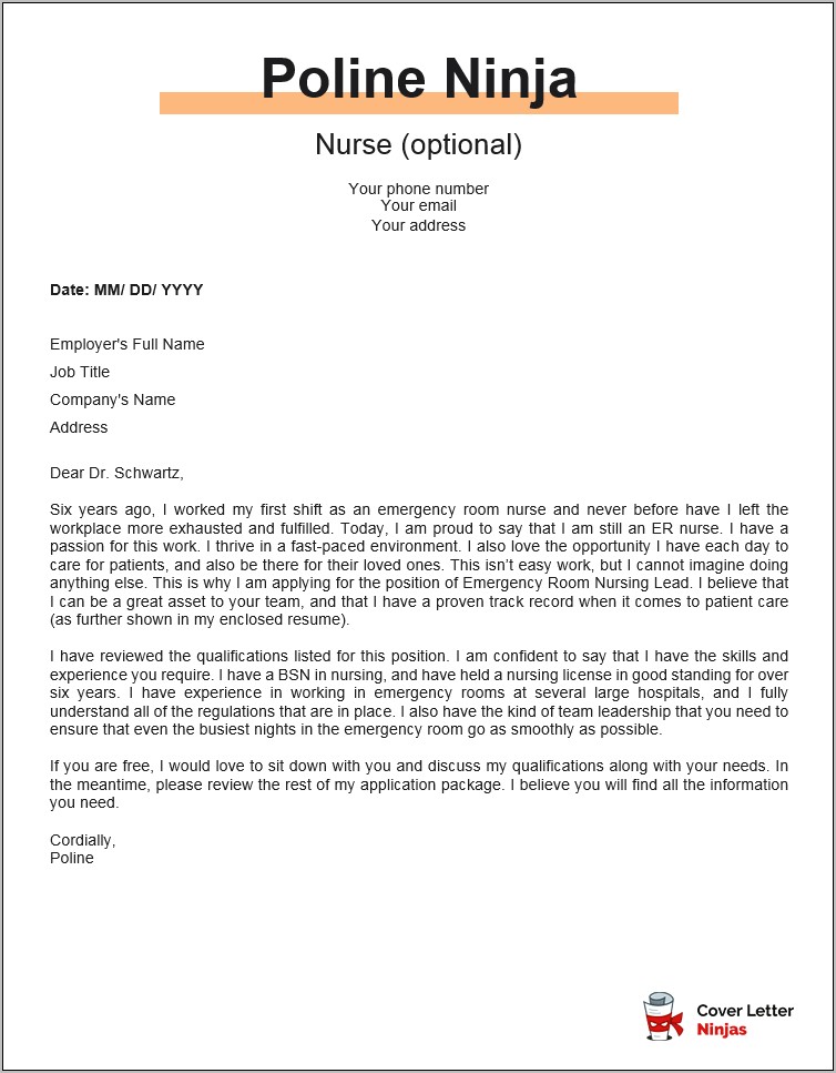 Resume Cover Letter For Nursing Position