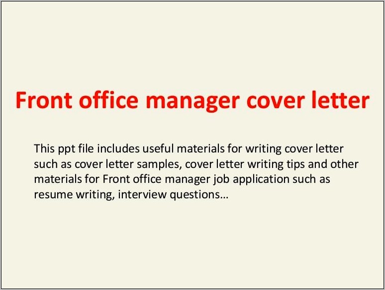 Resume Cover Letter For Office Manager