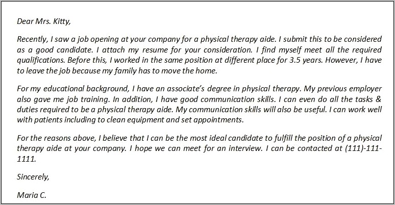 Resume Cover Letter For Physical Therapist Assistant