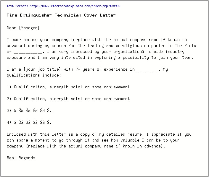 Resume Cover Letter For R D Technician