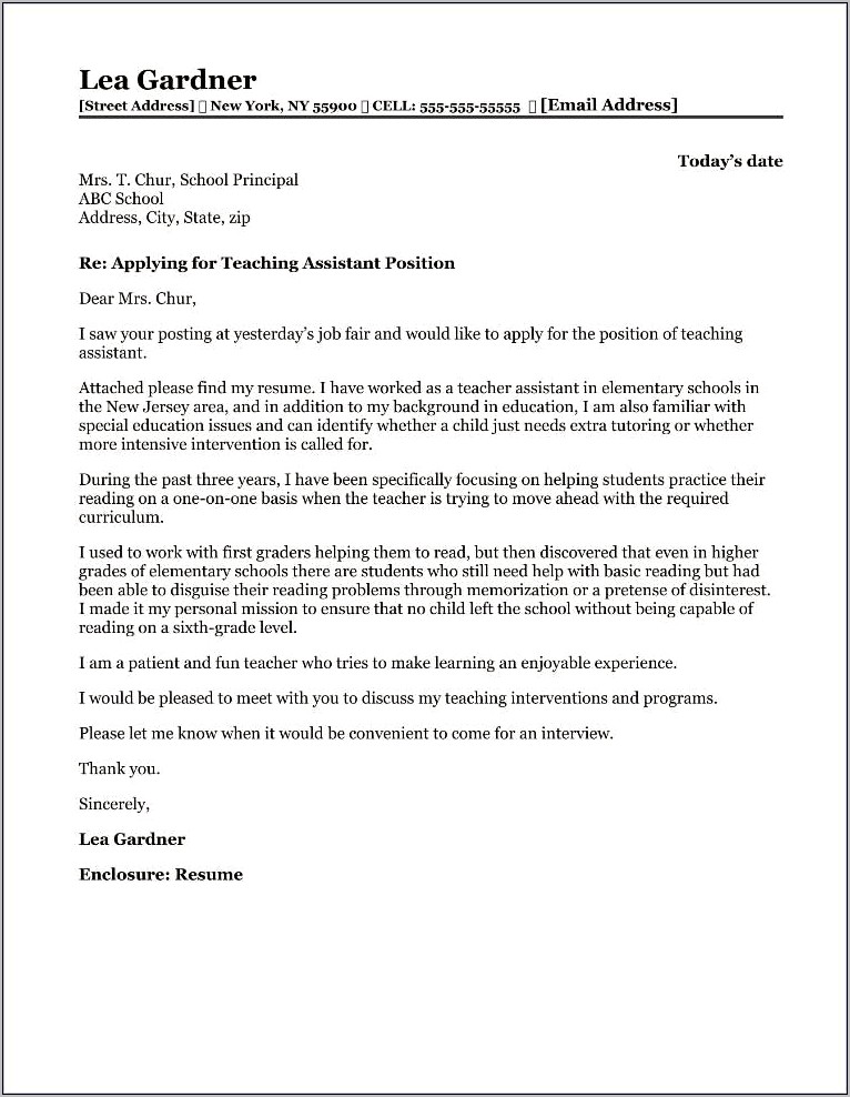 Resume Cover Letter For Special Education Teacher
