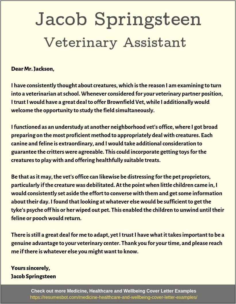 Resume Cover Letter For Veterinary Receptionist