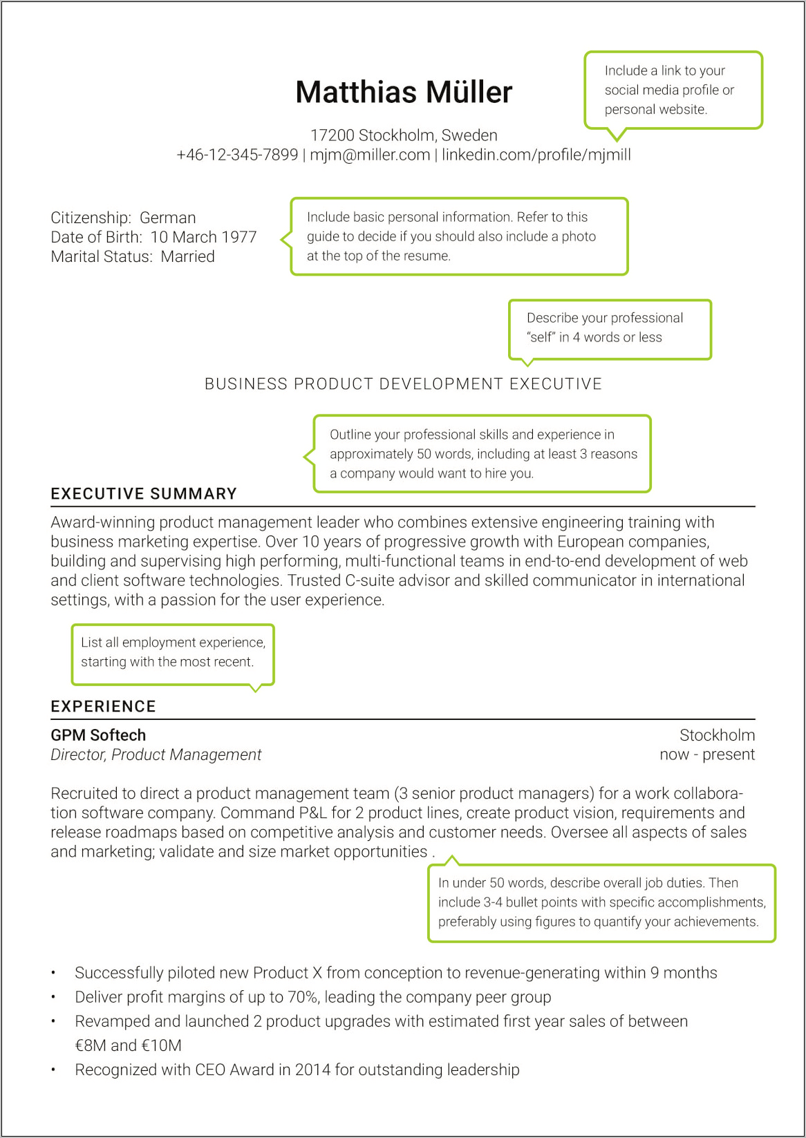 Resume Describing Experience Working With Executives