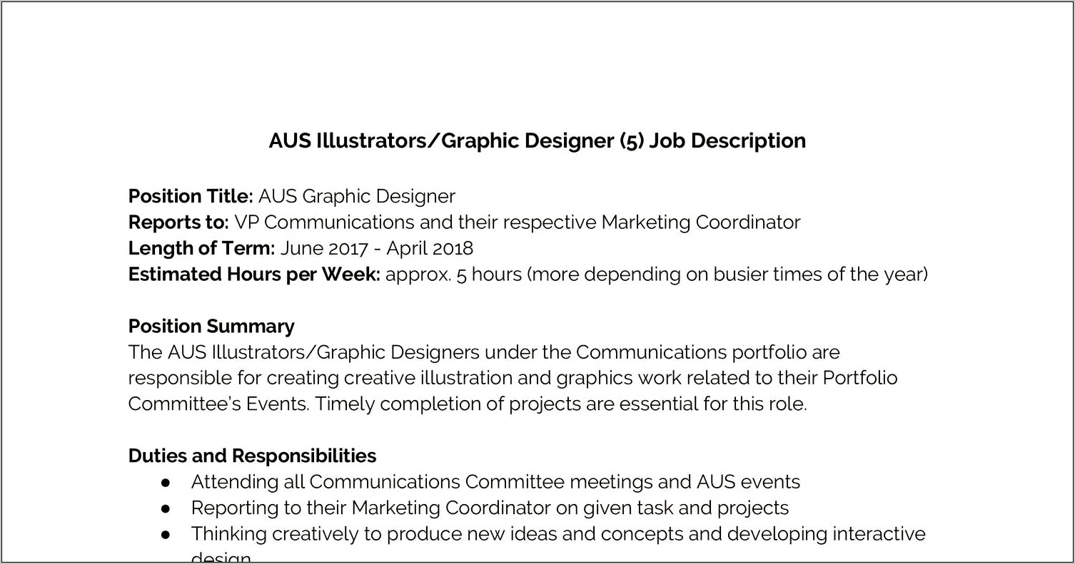 Resume Description For Graphic Designer Responsibilities