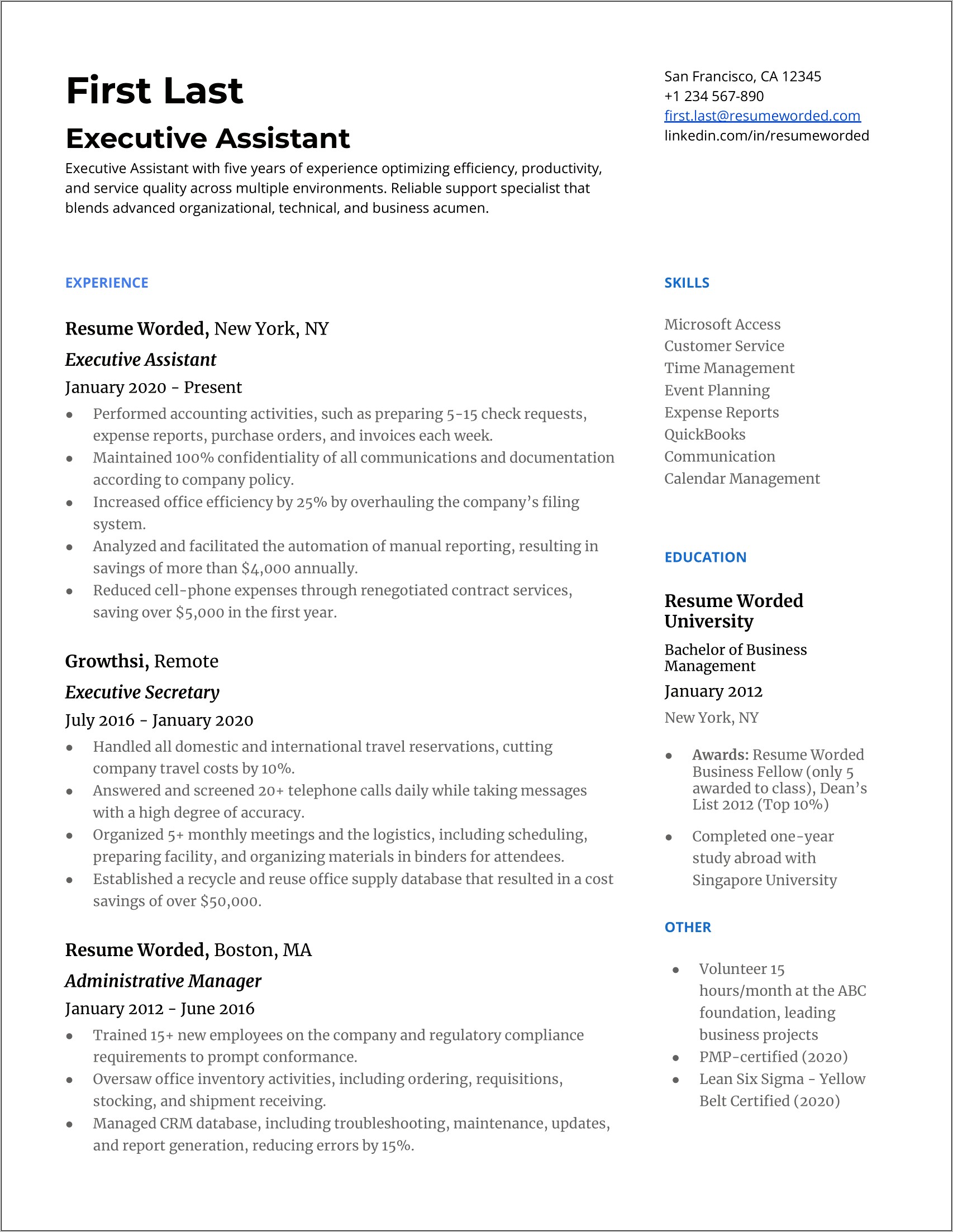 Resume Description For Organizational Mangment Office