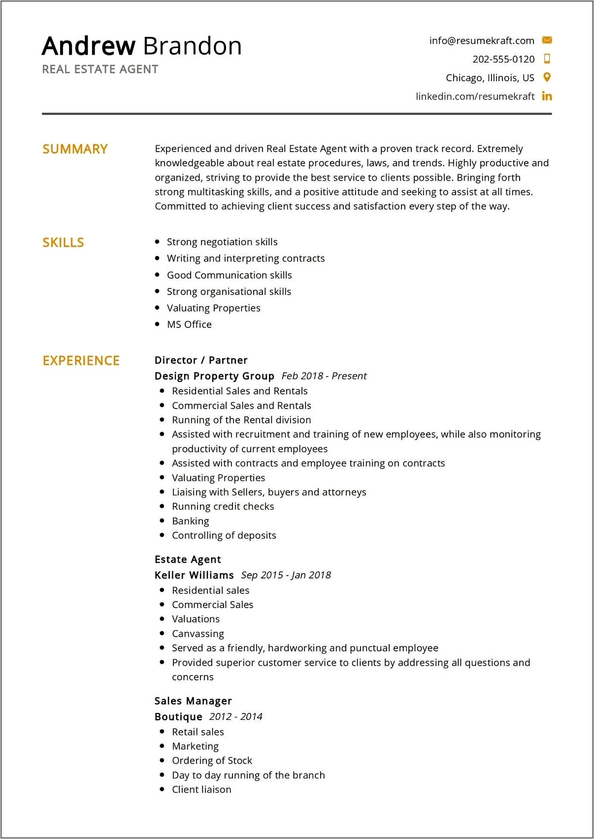 Resume Description For Real Estate Agent