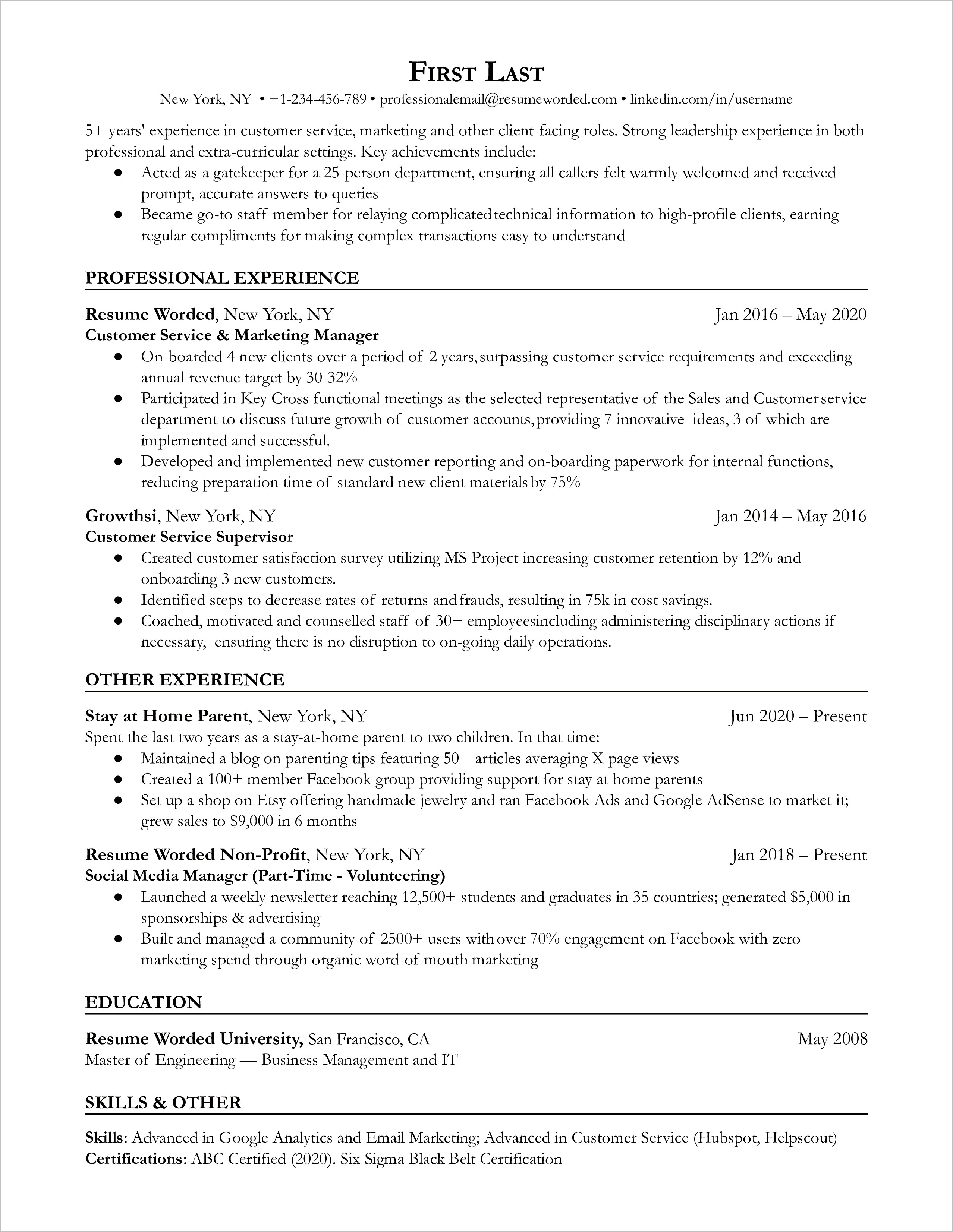 Resume Descriptions Of Stay At Home Parent