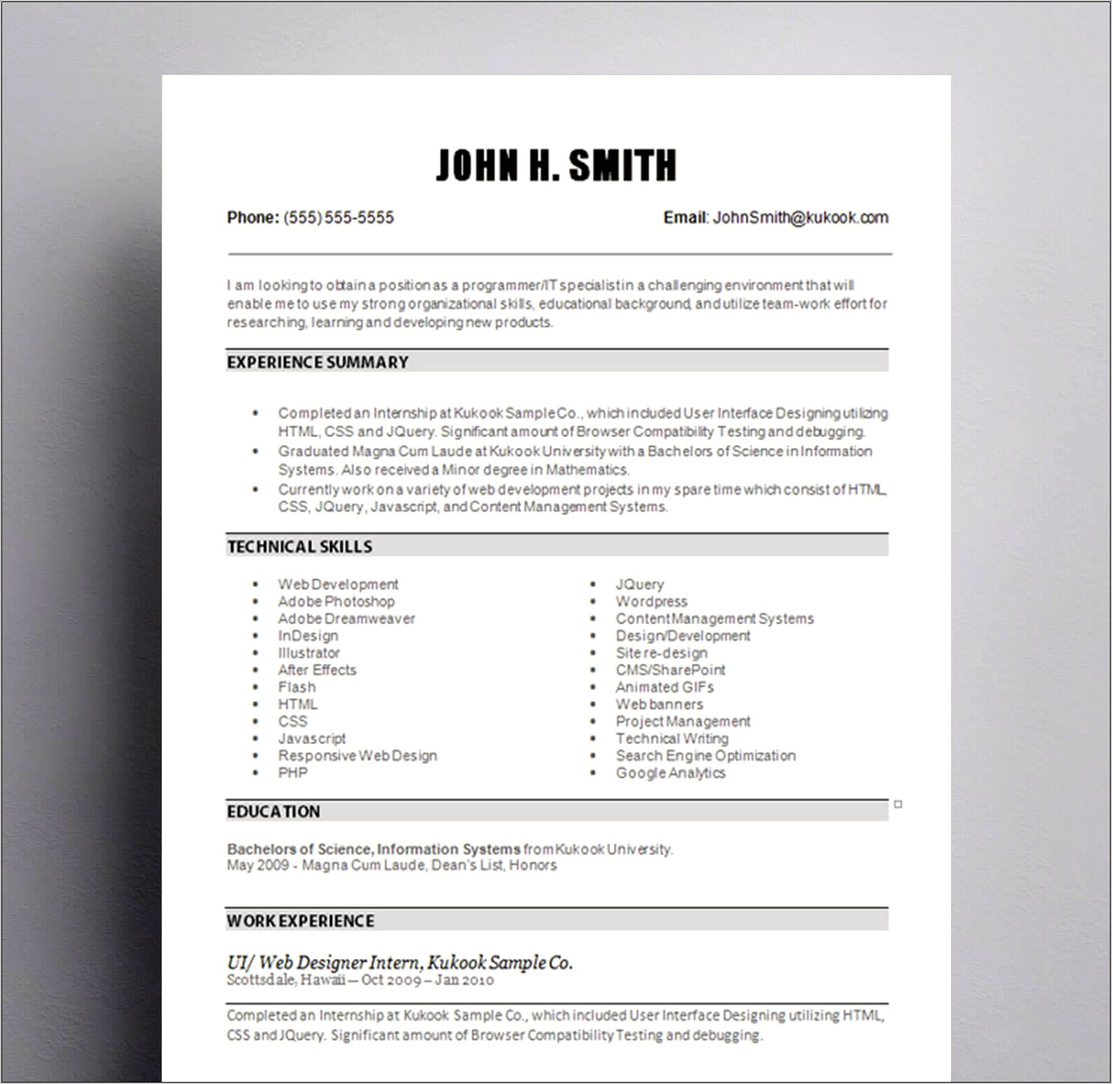 Resume Design For Entry Level Job