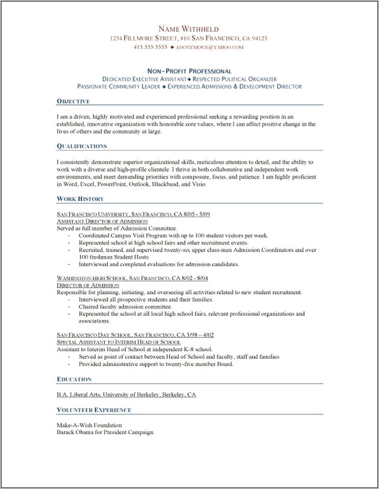 Resume Detailed Work For Interim Position