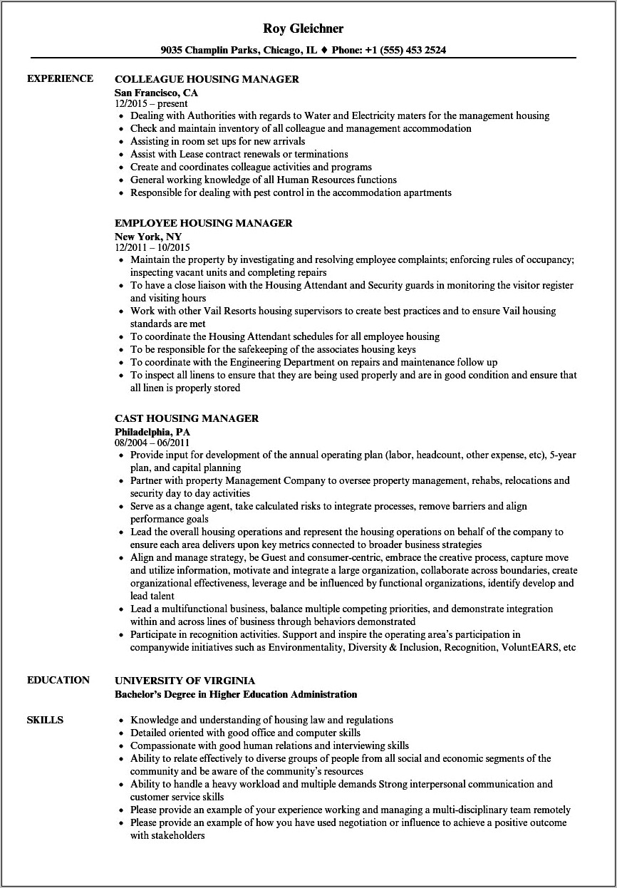 Resume Director Of Section 8housing Manager