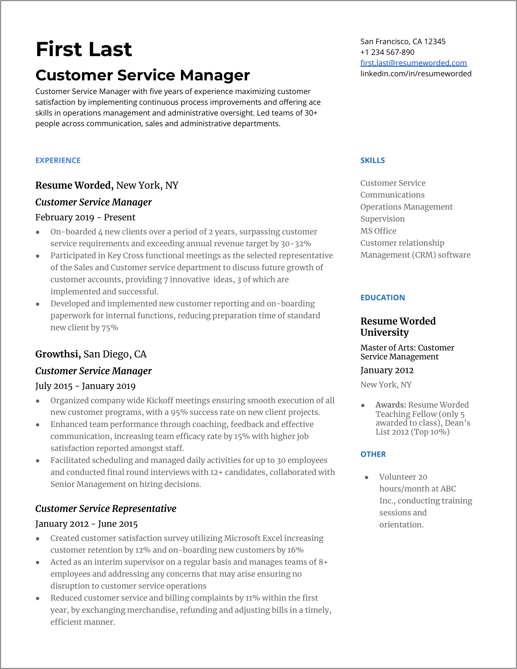 Resume Example Entry Level Customer Service