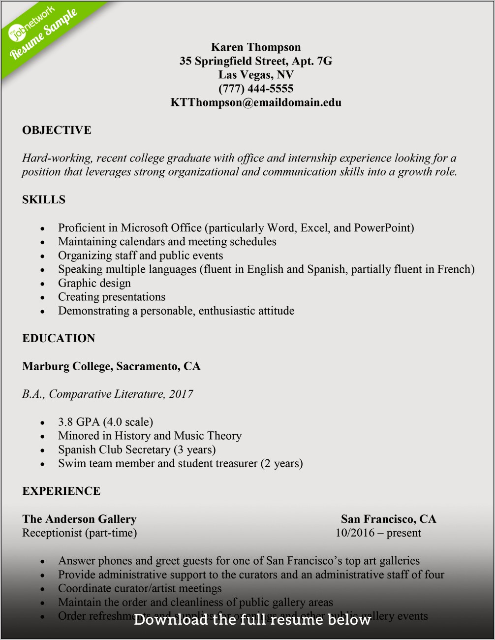 Resume Example For A College Graduate
