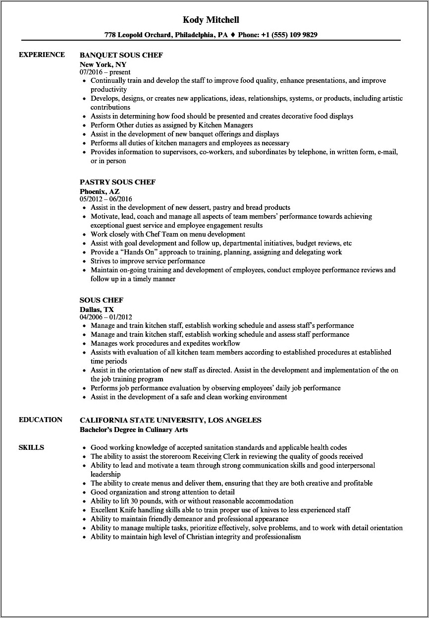 Resume Example For A Professional Chef