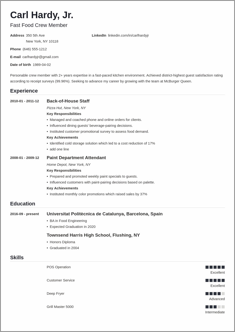 Resume Example For A Wenys Manager