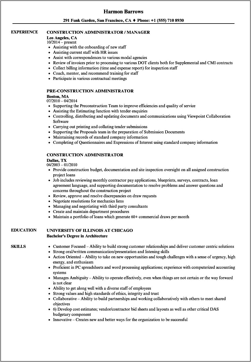 Resume Example For Admin Assistant At Architecture Firm
