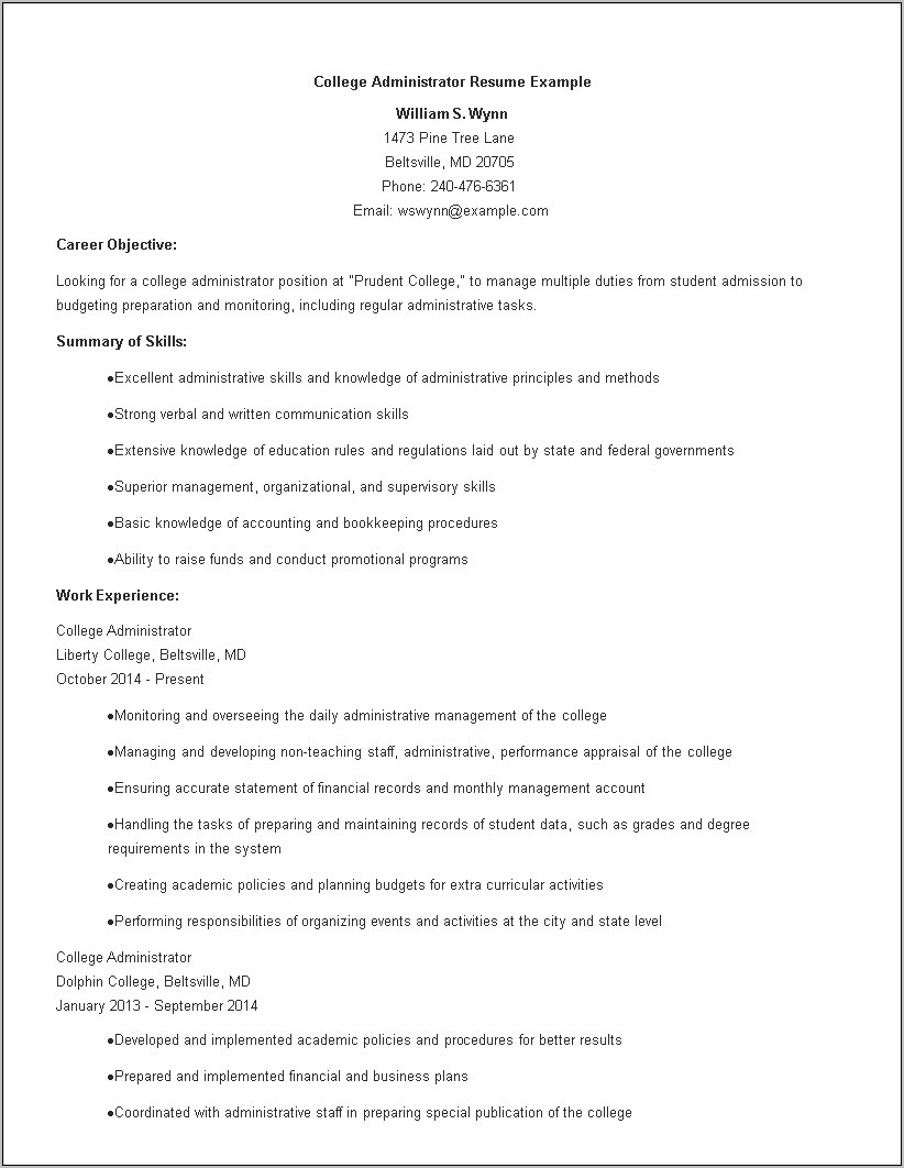 Resume Example For Admissioion In University Of Arizona