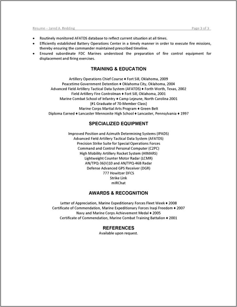 Resume Example For Afatds Engineer