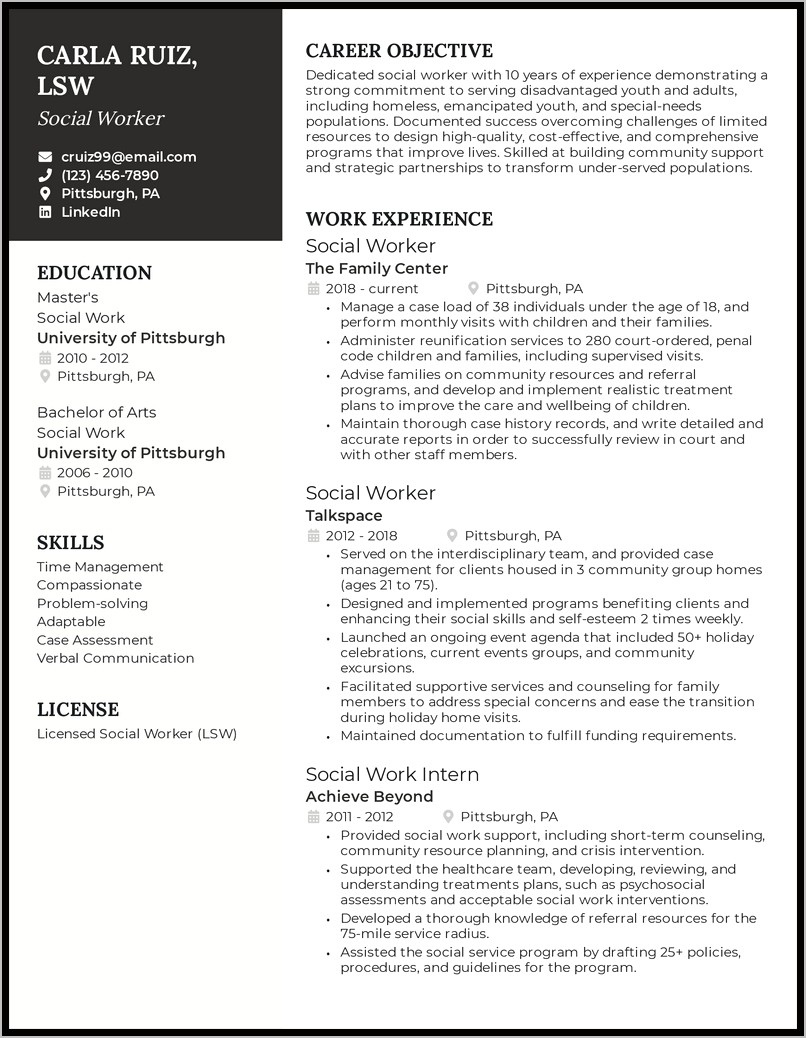 Resume Example For Applying To Msw Program