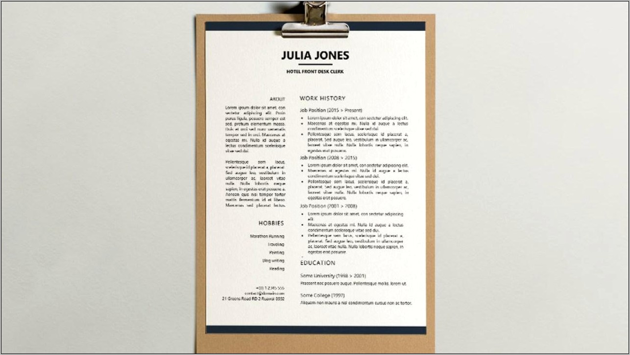 Resume Example For Front Desk Clerk