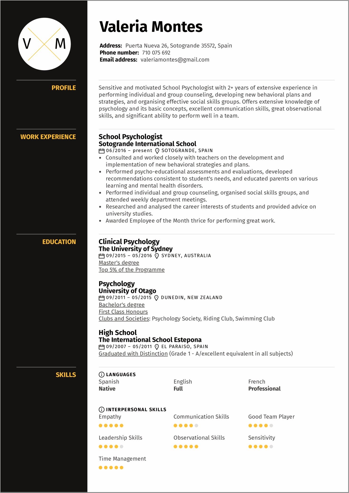 Resume Example For Internship Counseling