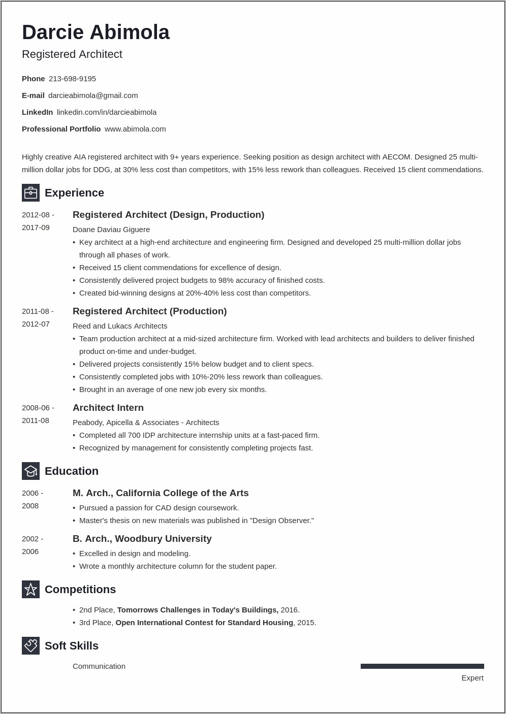 Resume Example For Job For Architect