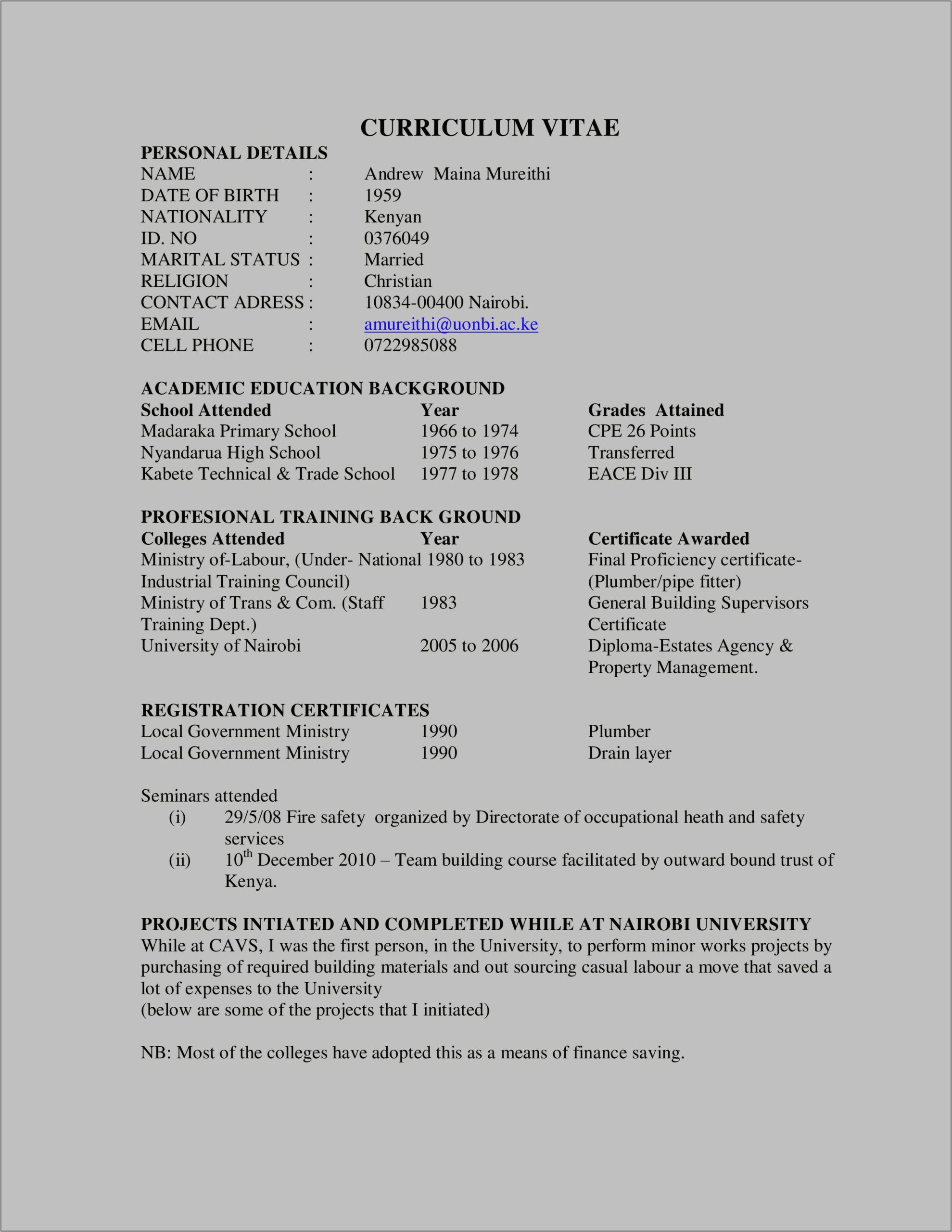 Resume Example For No Experience Plumber