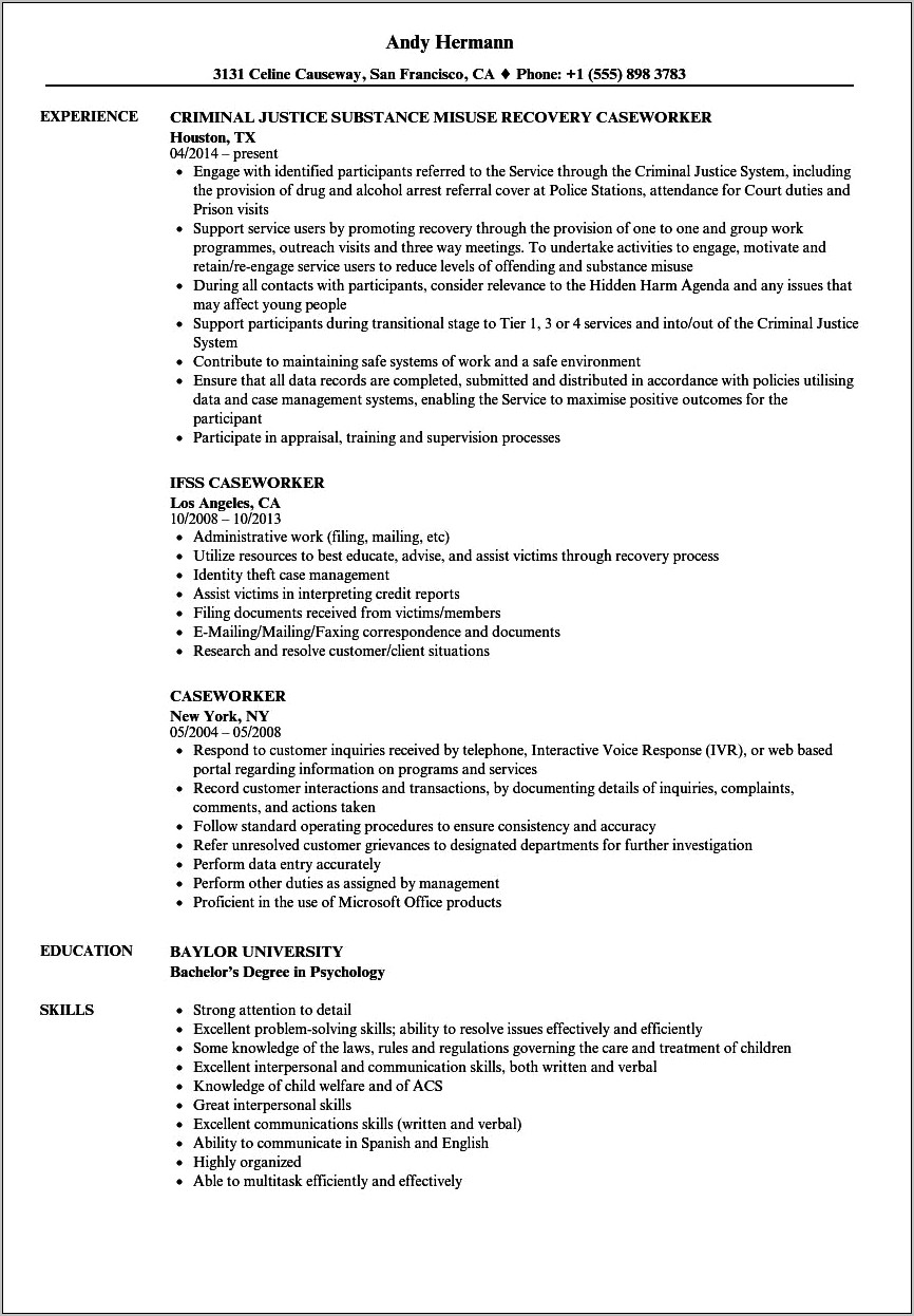 Resume Example For Probation Intern