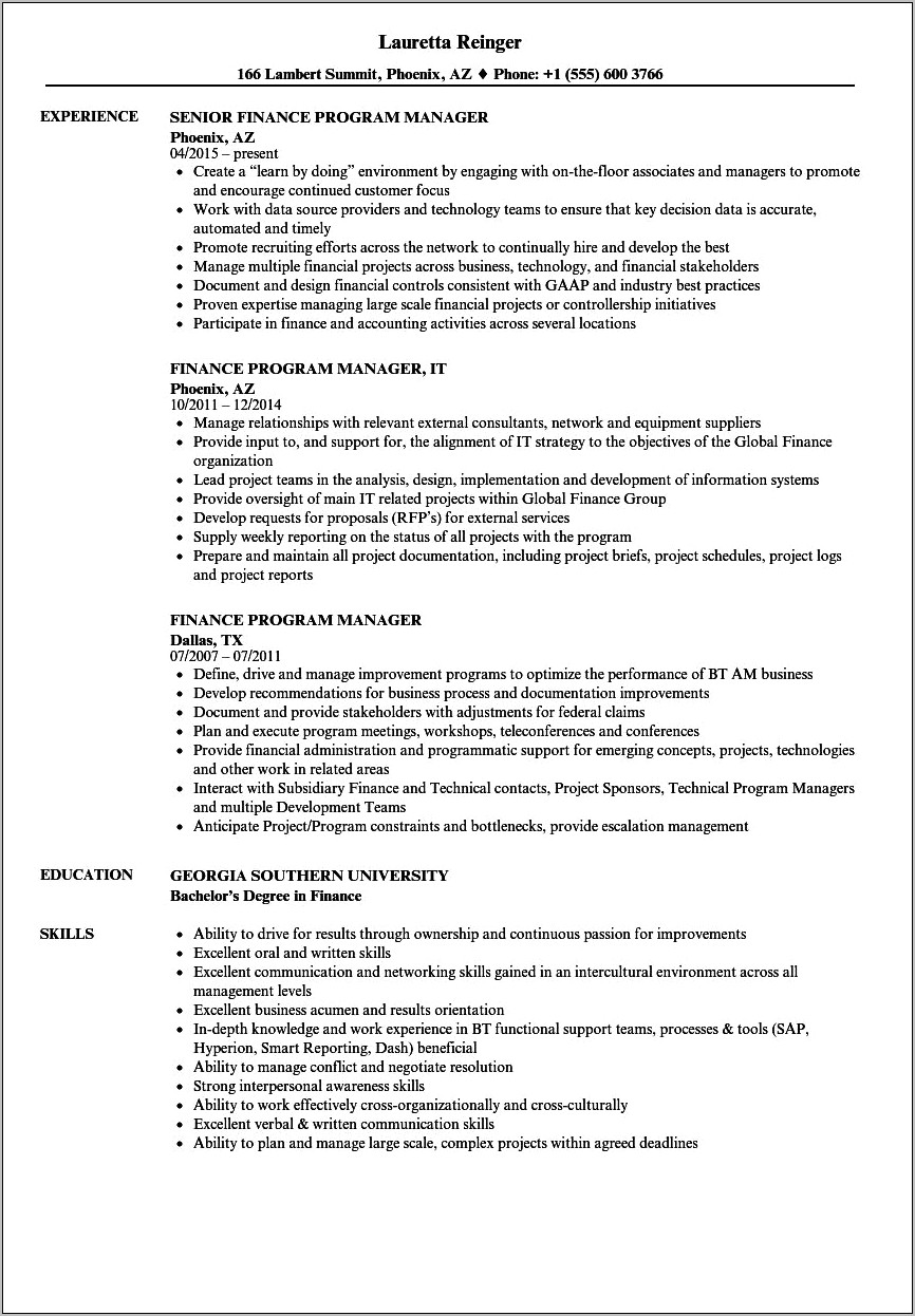 Resume Example For Regional Manager
