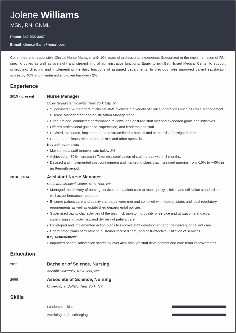 Resume Example For Registered Nurse Site Leader