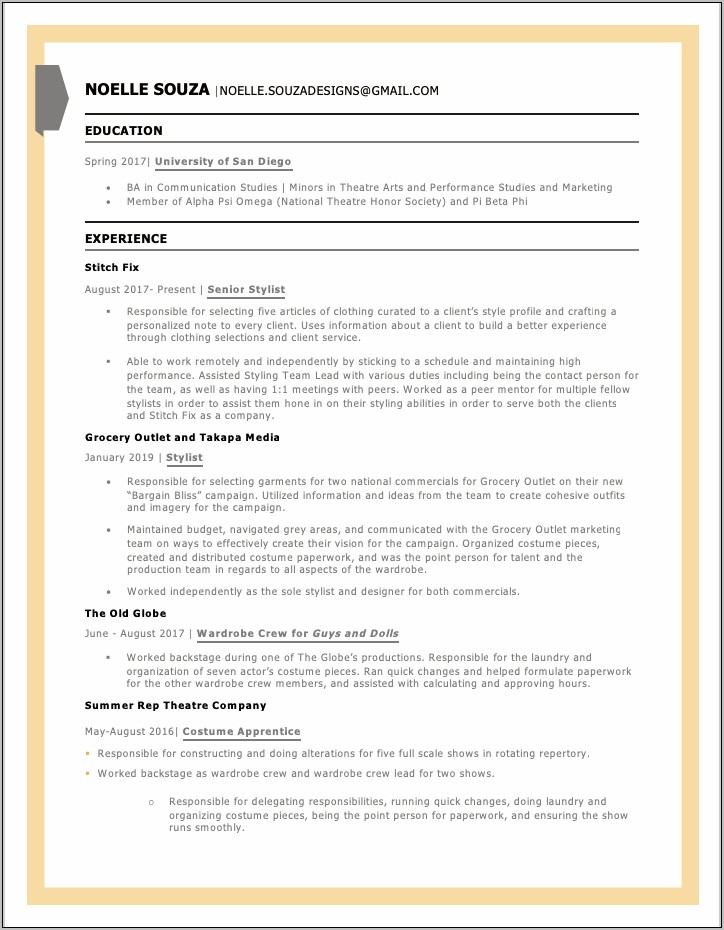 Resume Example For Stitch Fix Stylist