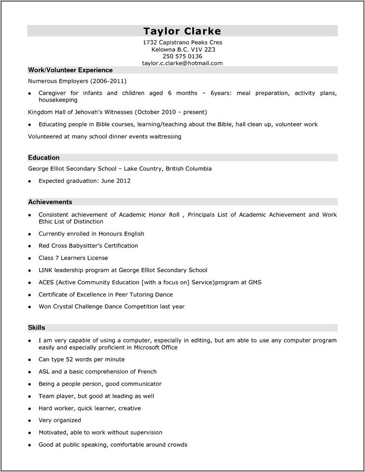 Resume Example For Volunteer Work And Work