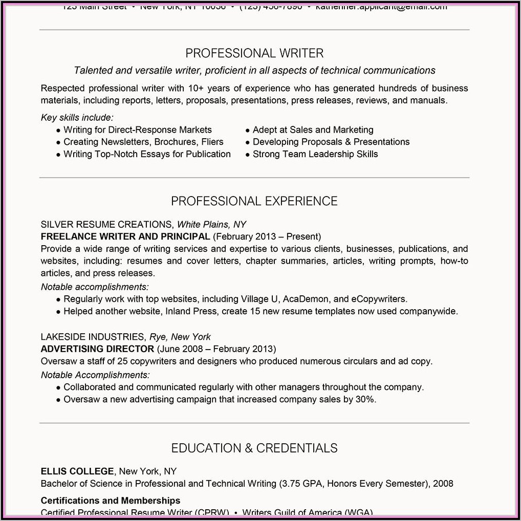 Resume Example From A Professional Writer