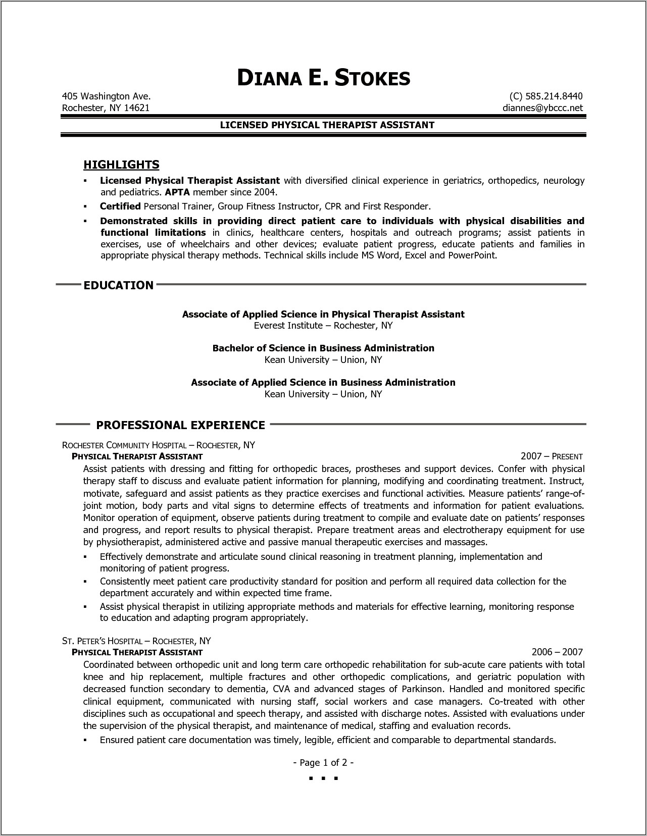 Resume Example Nys Registered Occupational Therapist