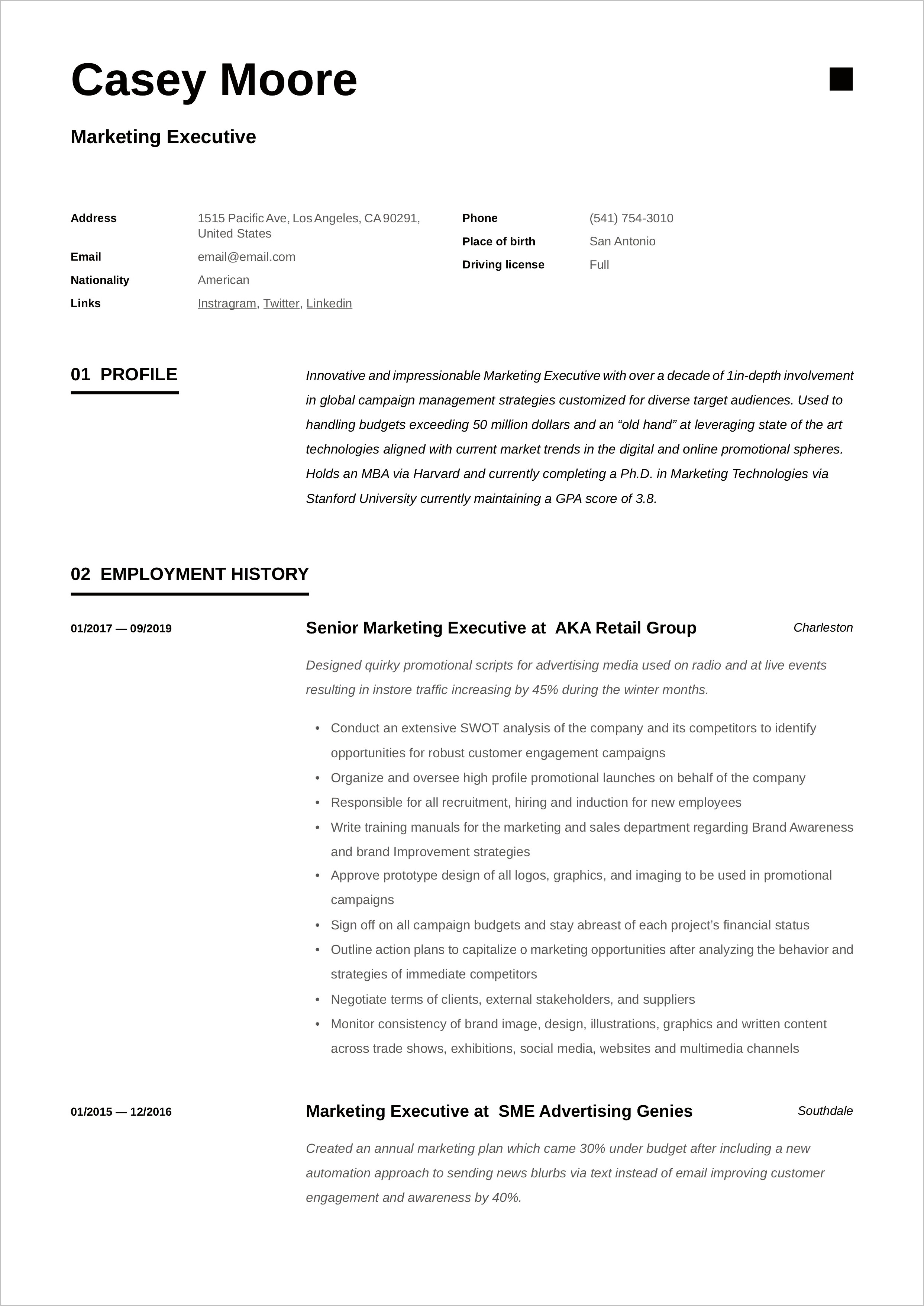 Resume Example To Apple For A Marketing Job