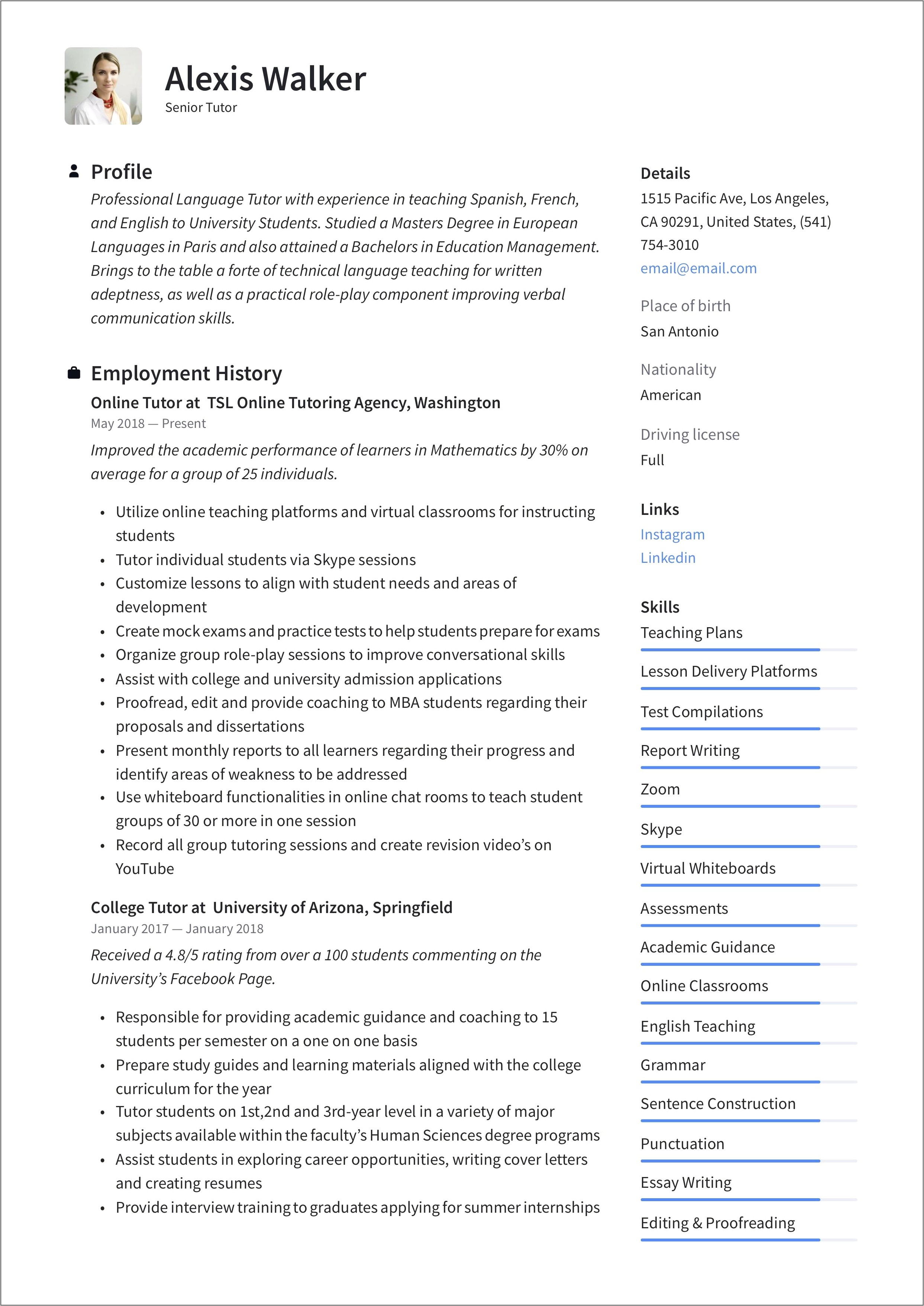Resume Examples 2018 For College Students