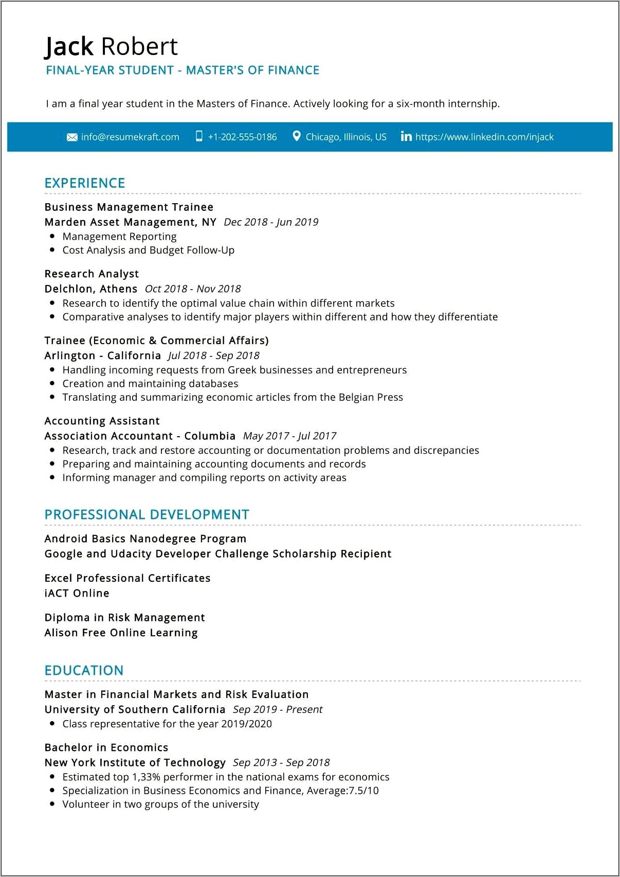 Resume Examples 2019 For College Students
