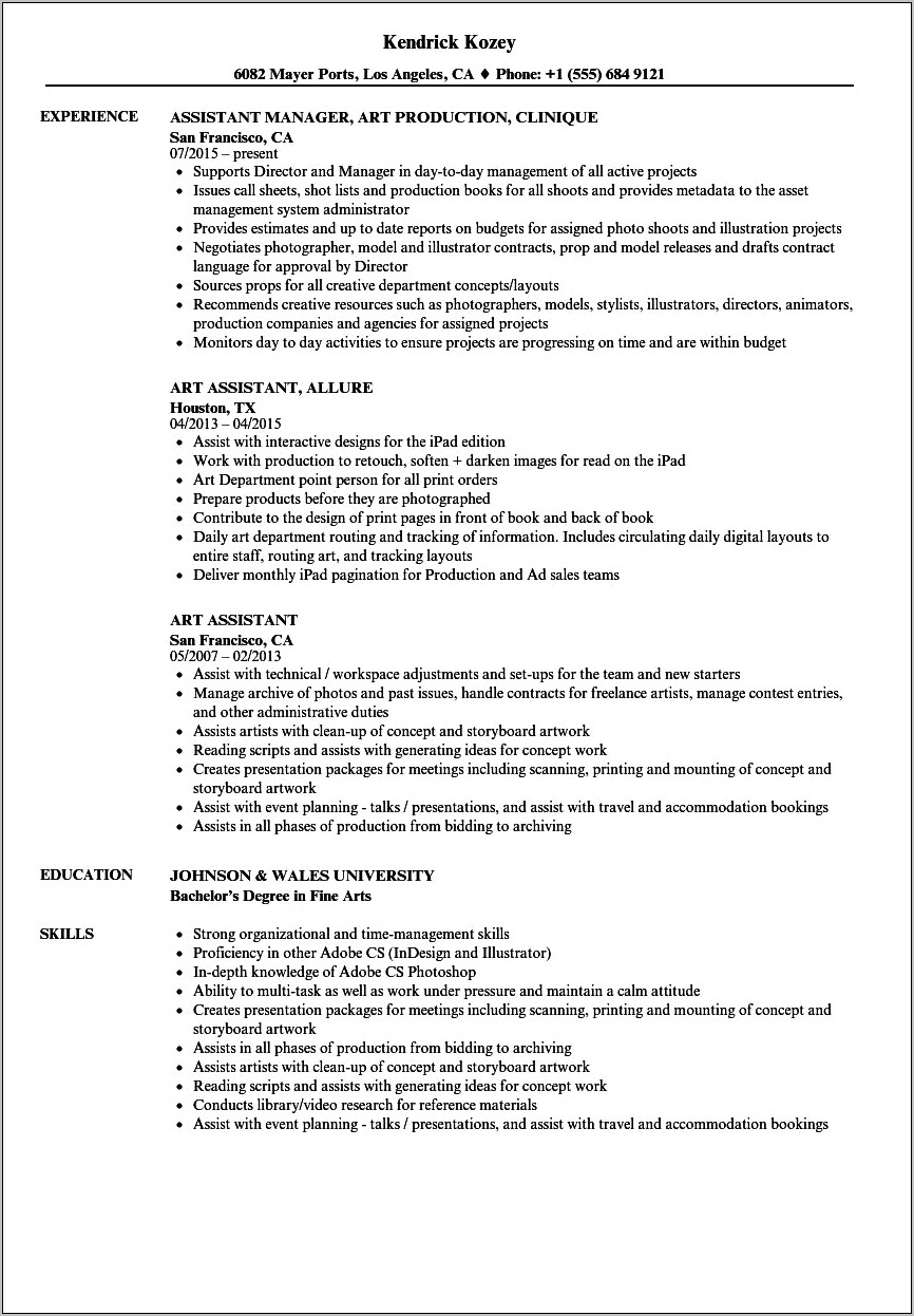 Resume Examples And Artist And Curator