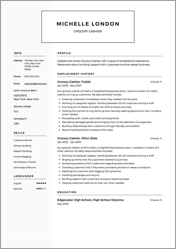 Resume Examples Cashier Grocery Store