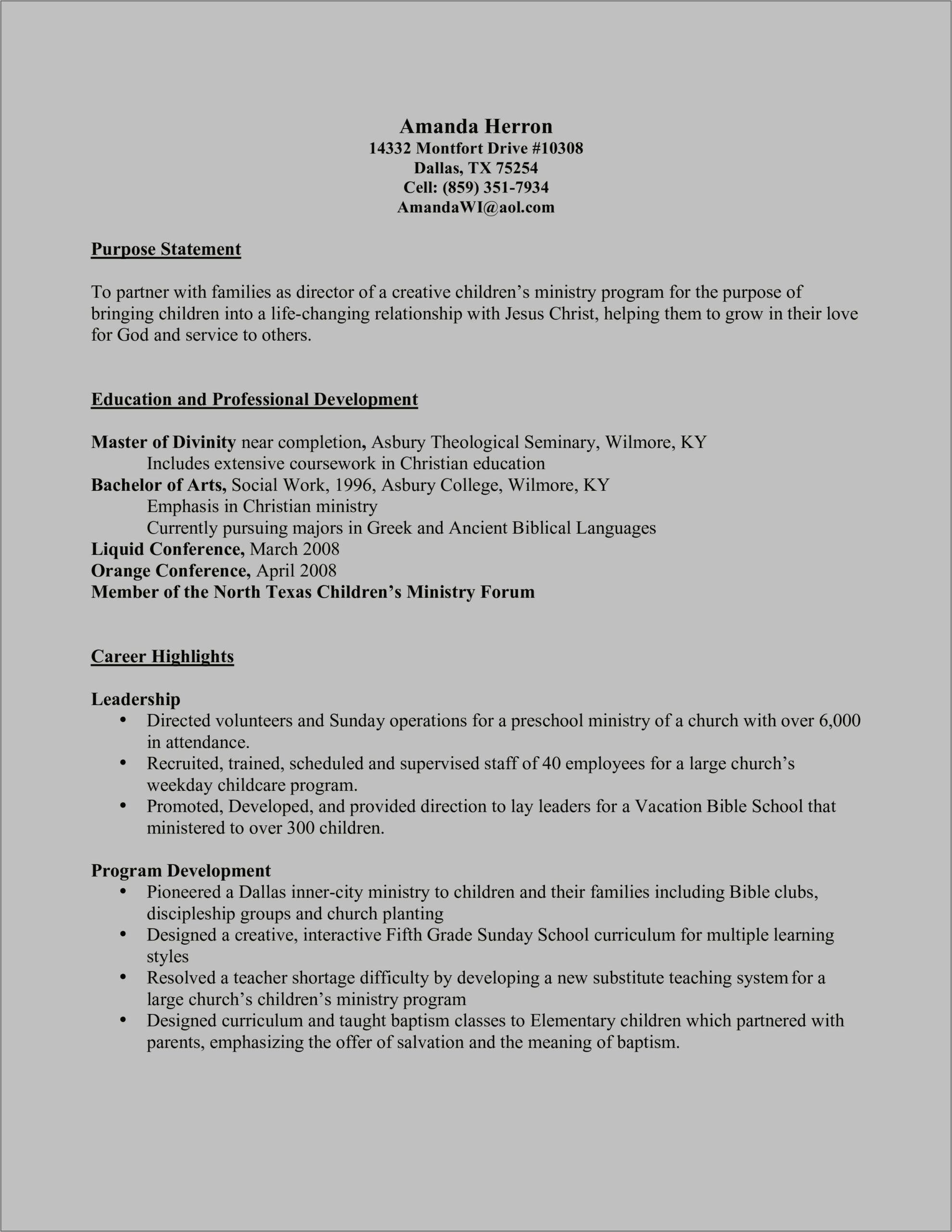 Resume Examples Doe A Childc Re Director