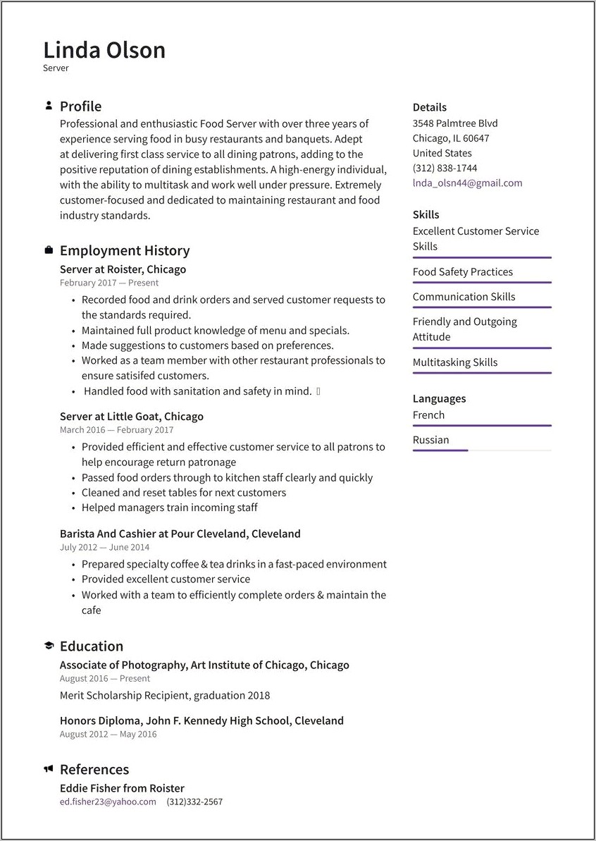 Resume Examples First Job Fast Food