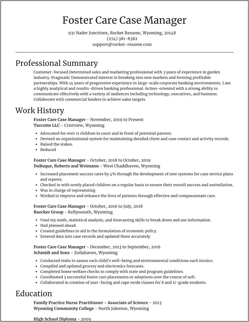 Resume Examples For A Case Manager