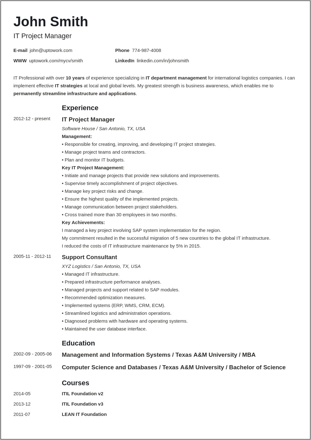 Resume Examples For A It Job