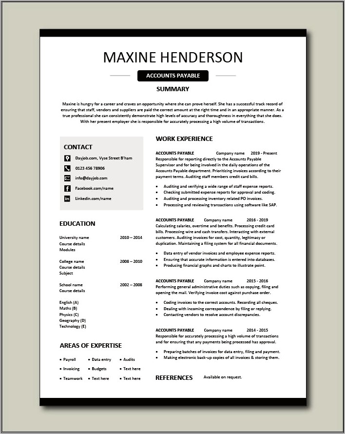 Resume Examples For Accounts Payable Specialist
