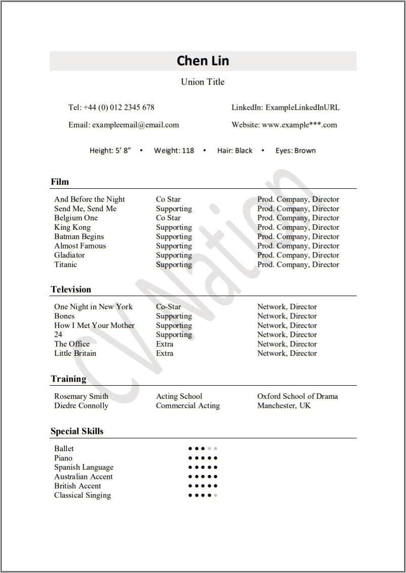 Resume Examples For Acting For Teens