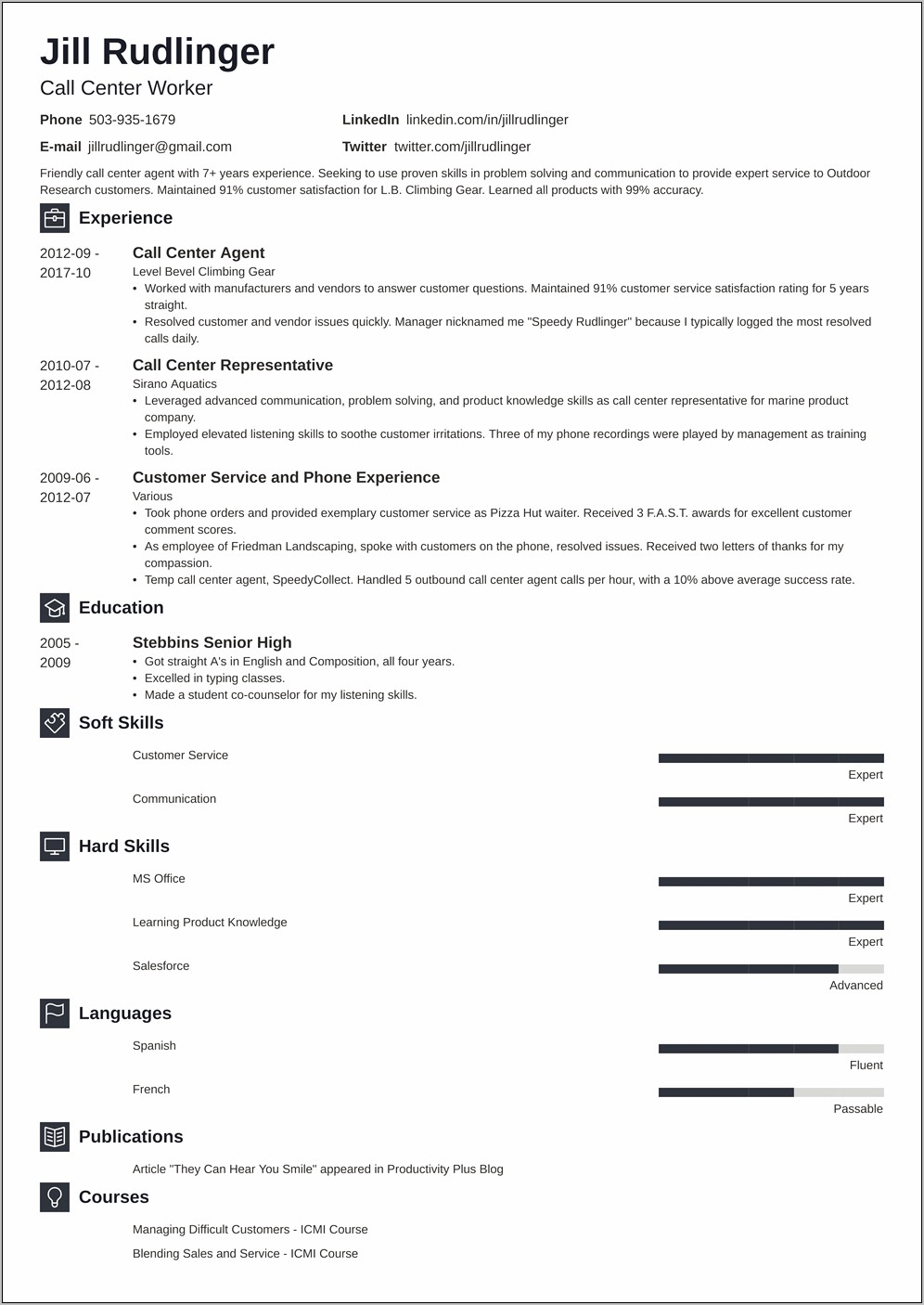 Resume Examples For Call Center No Experience