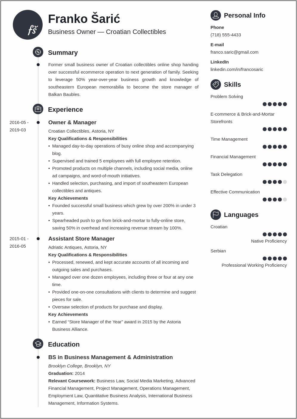 Resume Examples For Company Owner